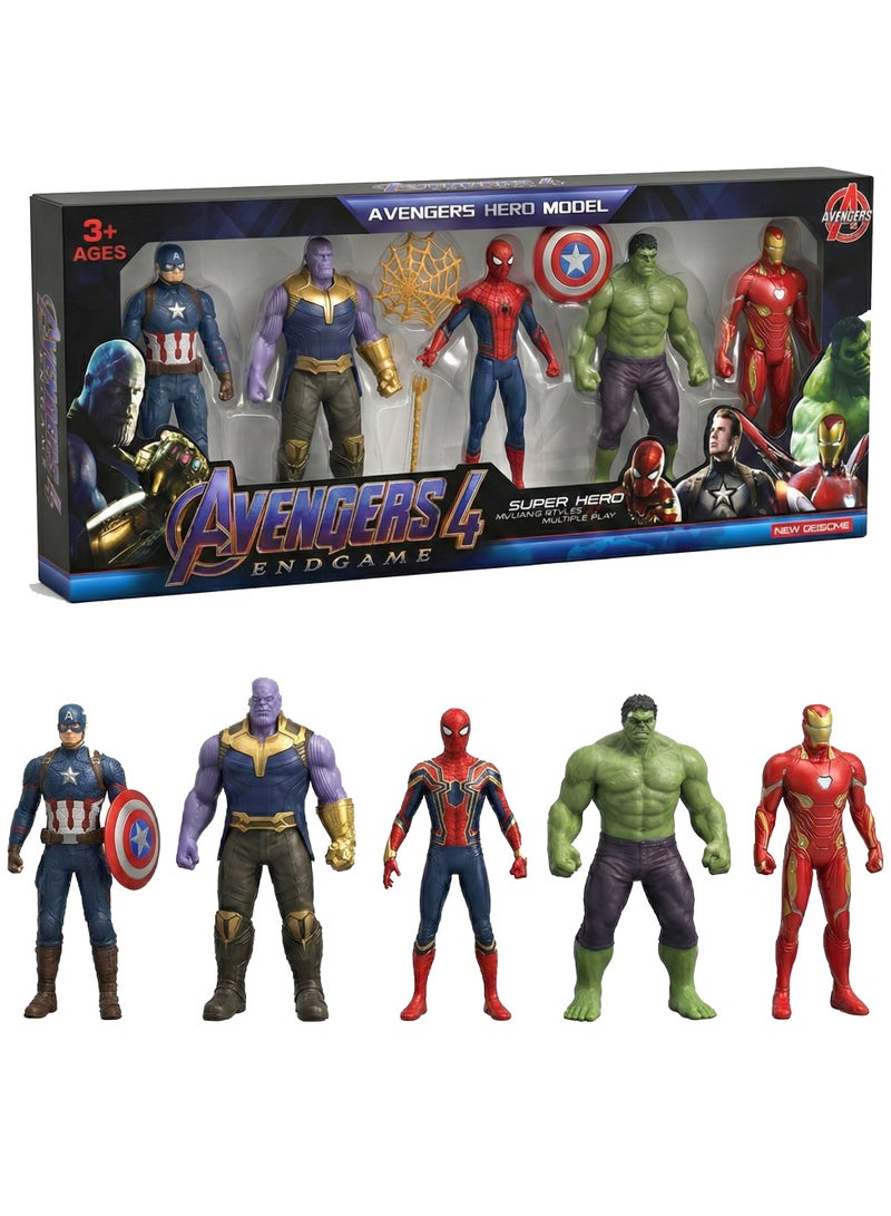 Avengers Toy Set of 5 Super Heroes – Marvel Action Figures Play Set | Captain America, Iron Man, Spider-Man, Hulk & Thanos | Infinity War & Endgame Collectible Model Dolls | Best Birthday Gift for Boys & Kids 3+ - Image 1